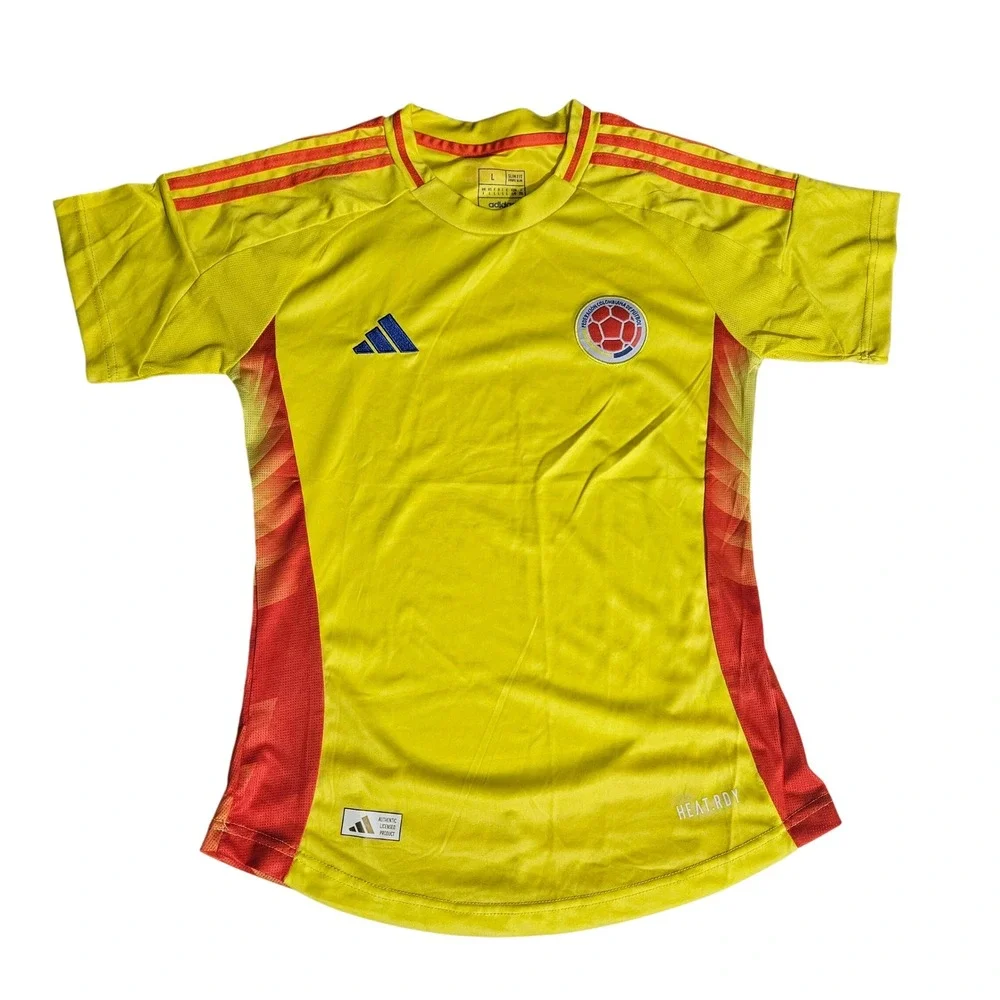 Adidas Colombia National Team Soccer Jersey Mens Large Yellow Red Heat.RDY Slim